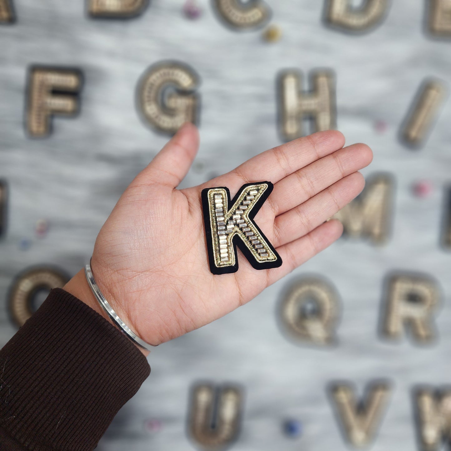 Black Golden Katdana work Alphabet iron Patch
