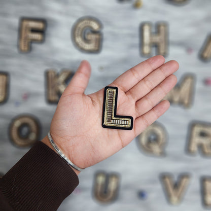 Black Golden Katdana work Alphabet iron Patch