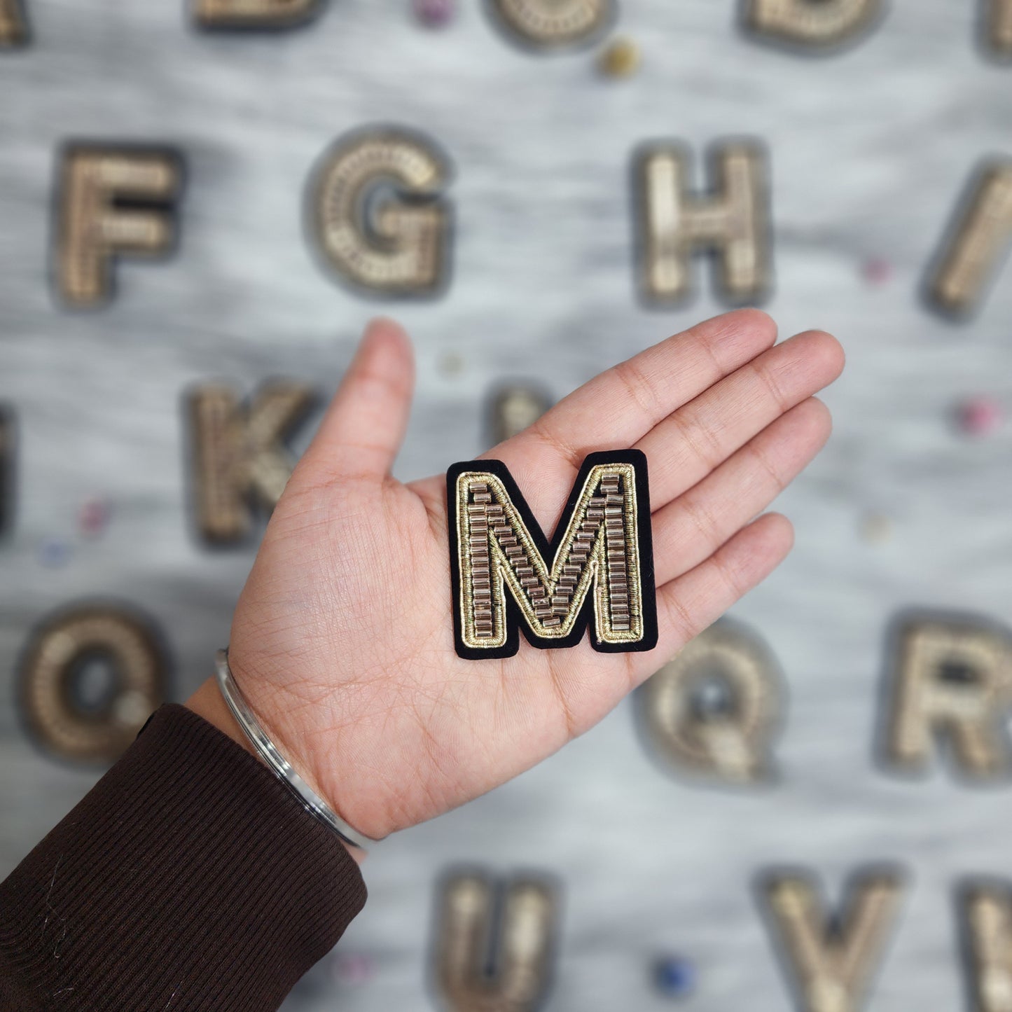 Black Golden Katdana work Alphabet iron Patch