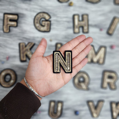 Black Golden Katdana work Alphabet iron Patch