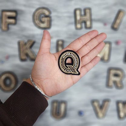 Black Golden Katdana work Alphabet iron Patch