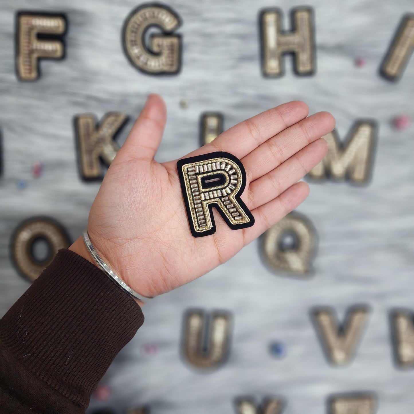 Black Golden Katdana work Alphabet iron Patch