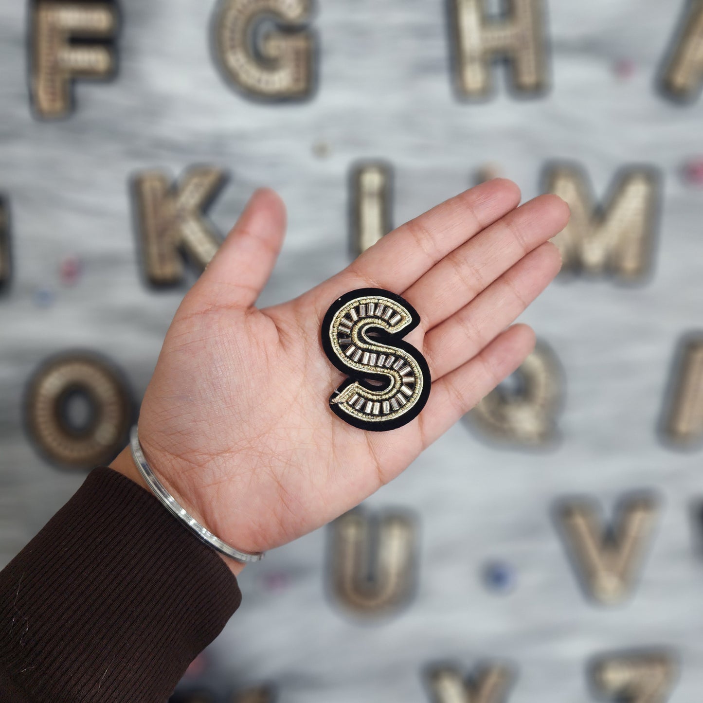 Black Golden Katdana work Alphabet iron Patch