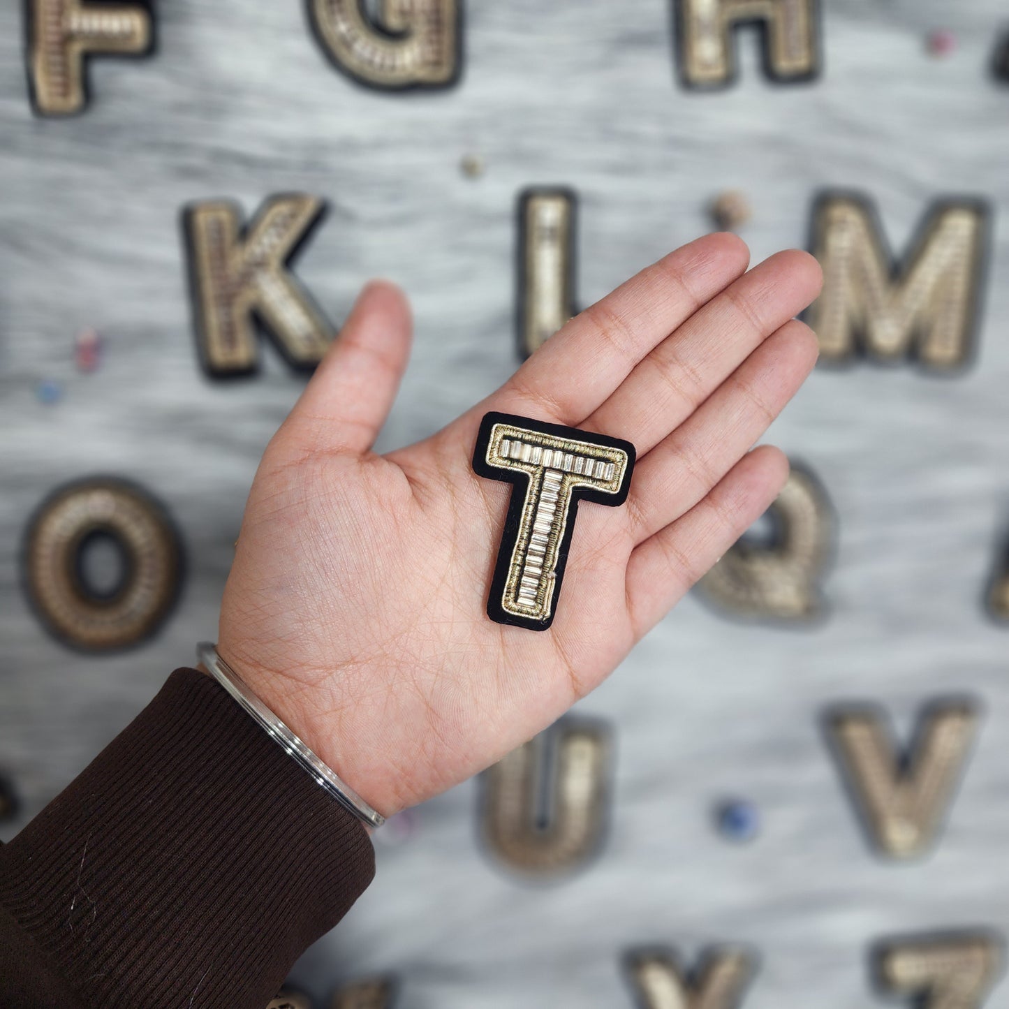 Black Golden Katdana work Alphabet iron Patch
