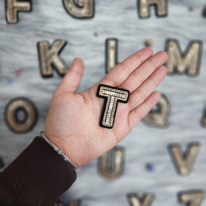 Black Golden Katdana work Alphabet iron Patch