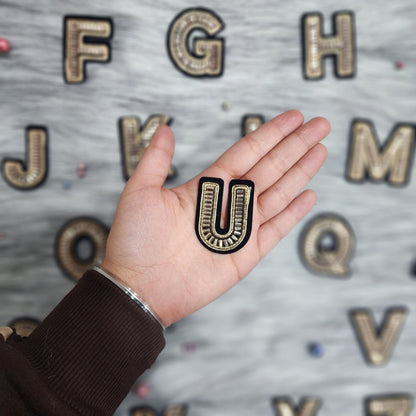 Black Golden Katdana work Alphabet iron Patch