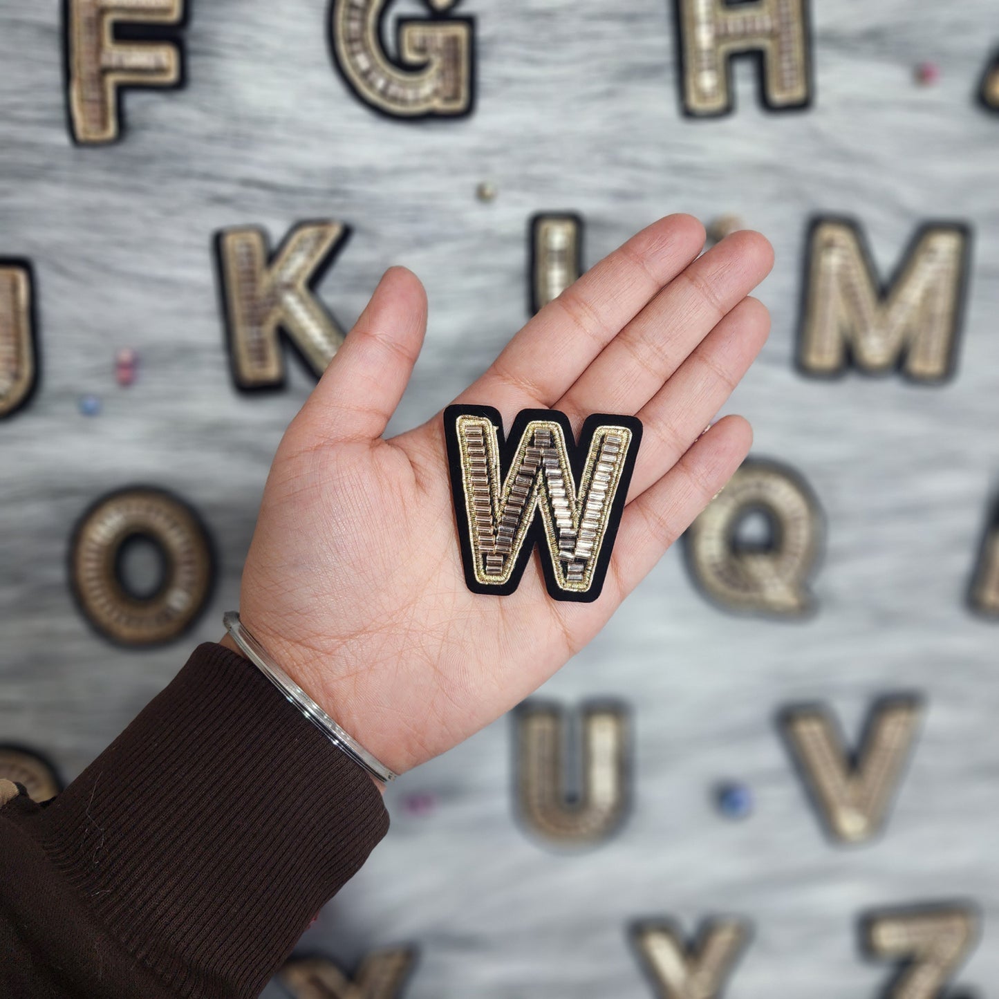 Black Golden Katdana work Alphabet iron Patch