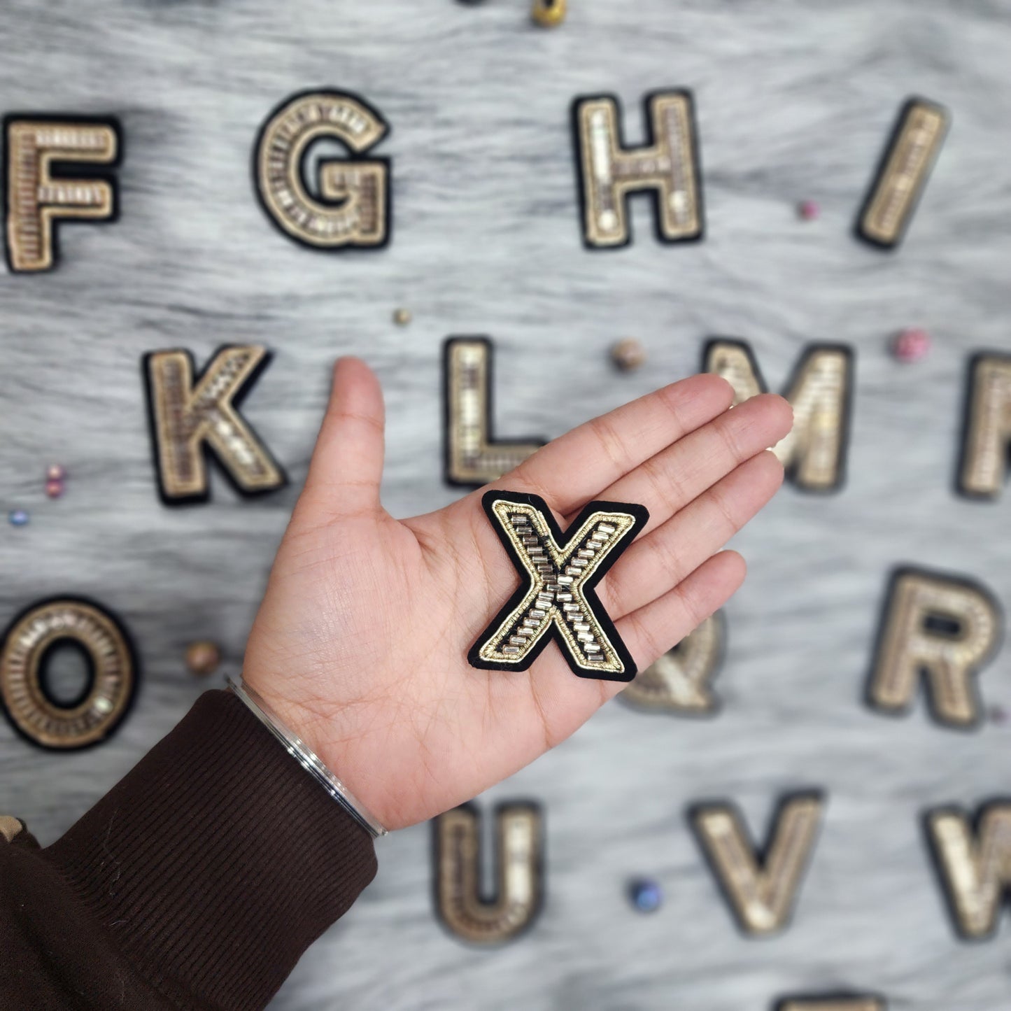 Black Golden Katdana work Alphabet iron Patch