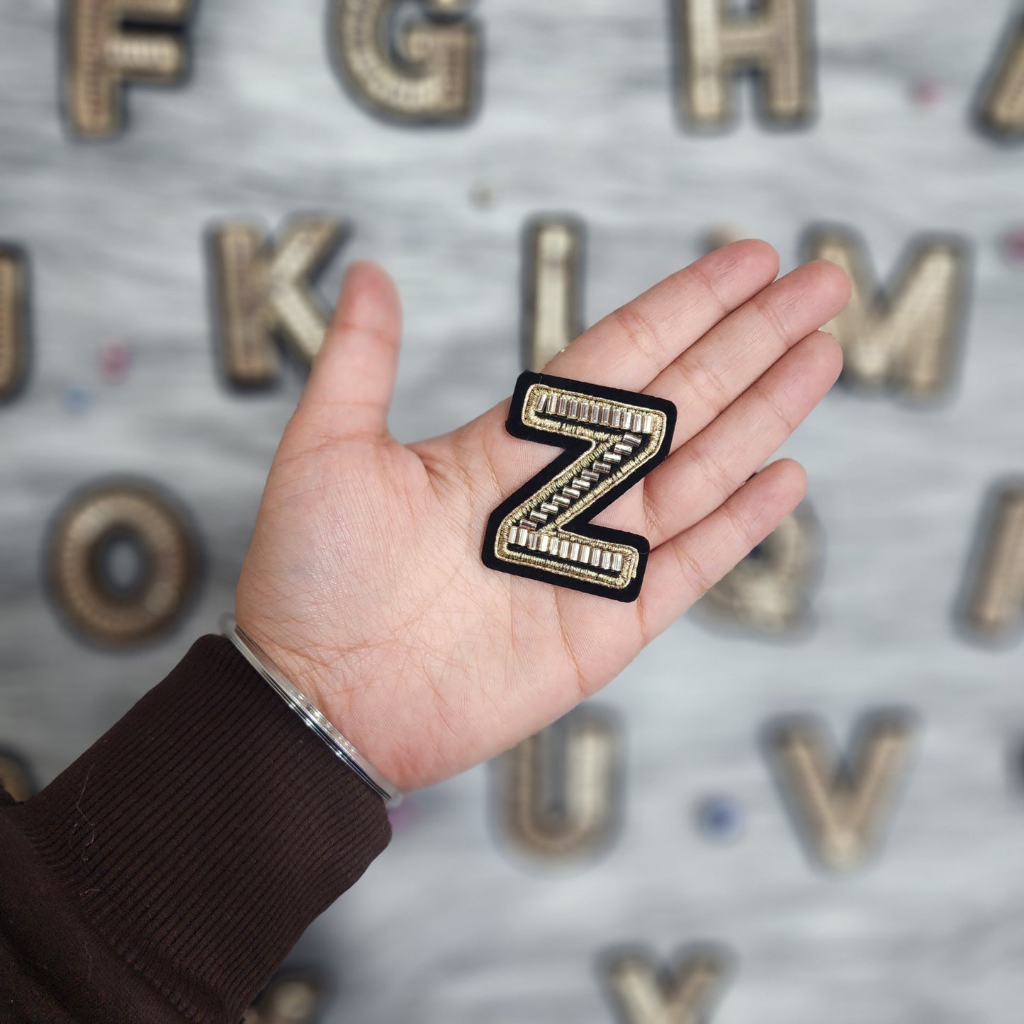 Black Golden Katdana work Alphabet iron Patch