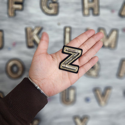 Black Golden Katdana work Alphabet iron Patch