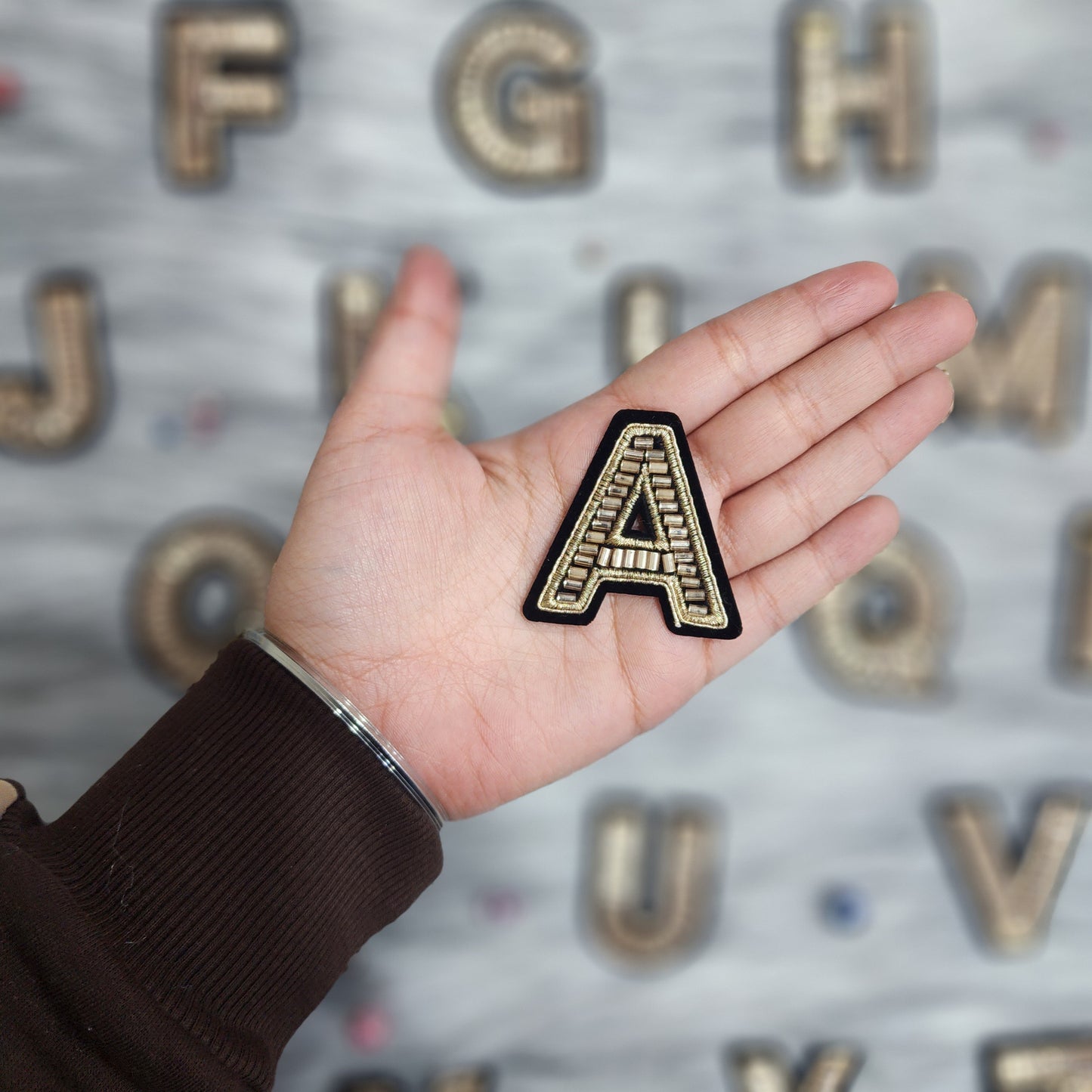 Black Golden Katdana work Alphabet iron Patch