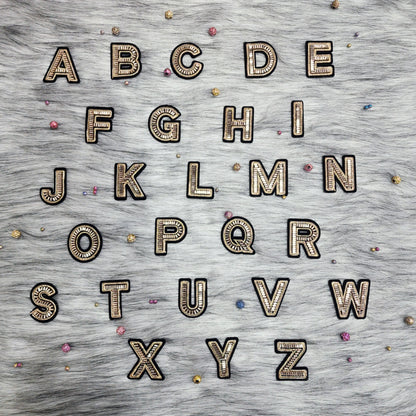 Black Golden Katdana work Alphabet iron Patch