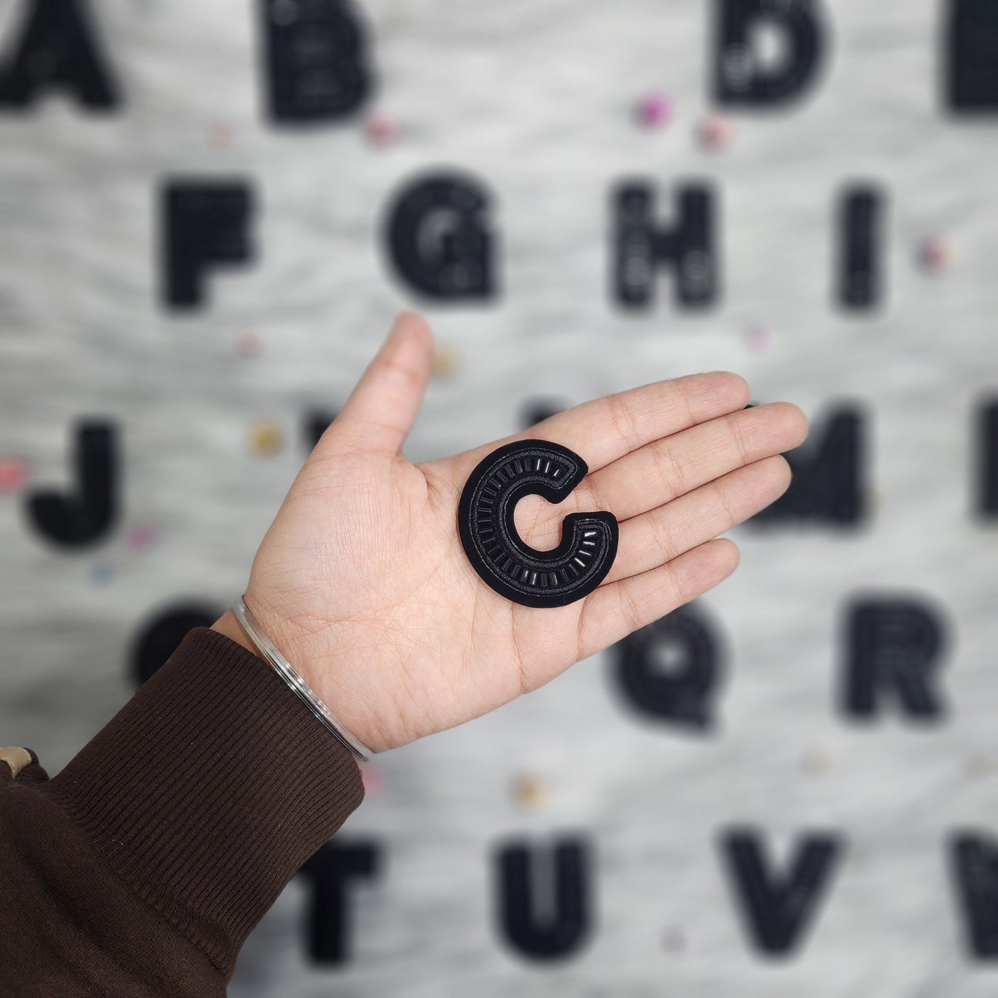 Black Color Katdana work Alphabet iron Patches