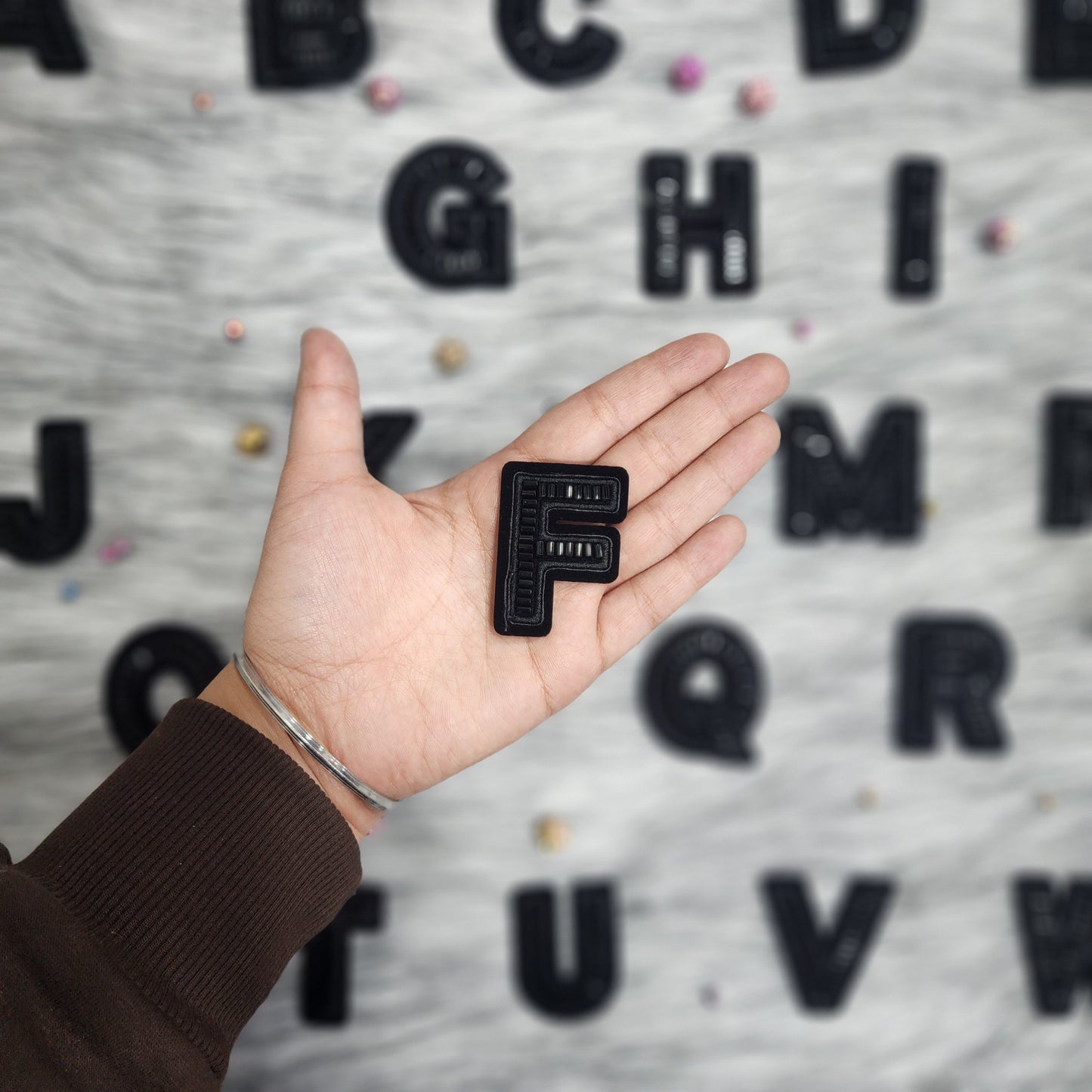 Black Color Katdana work Alphabet iron Patches