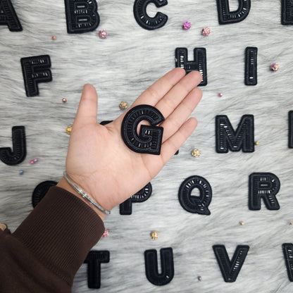 Black Color Katdana work Alphabet iron Patches