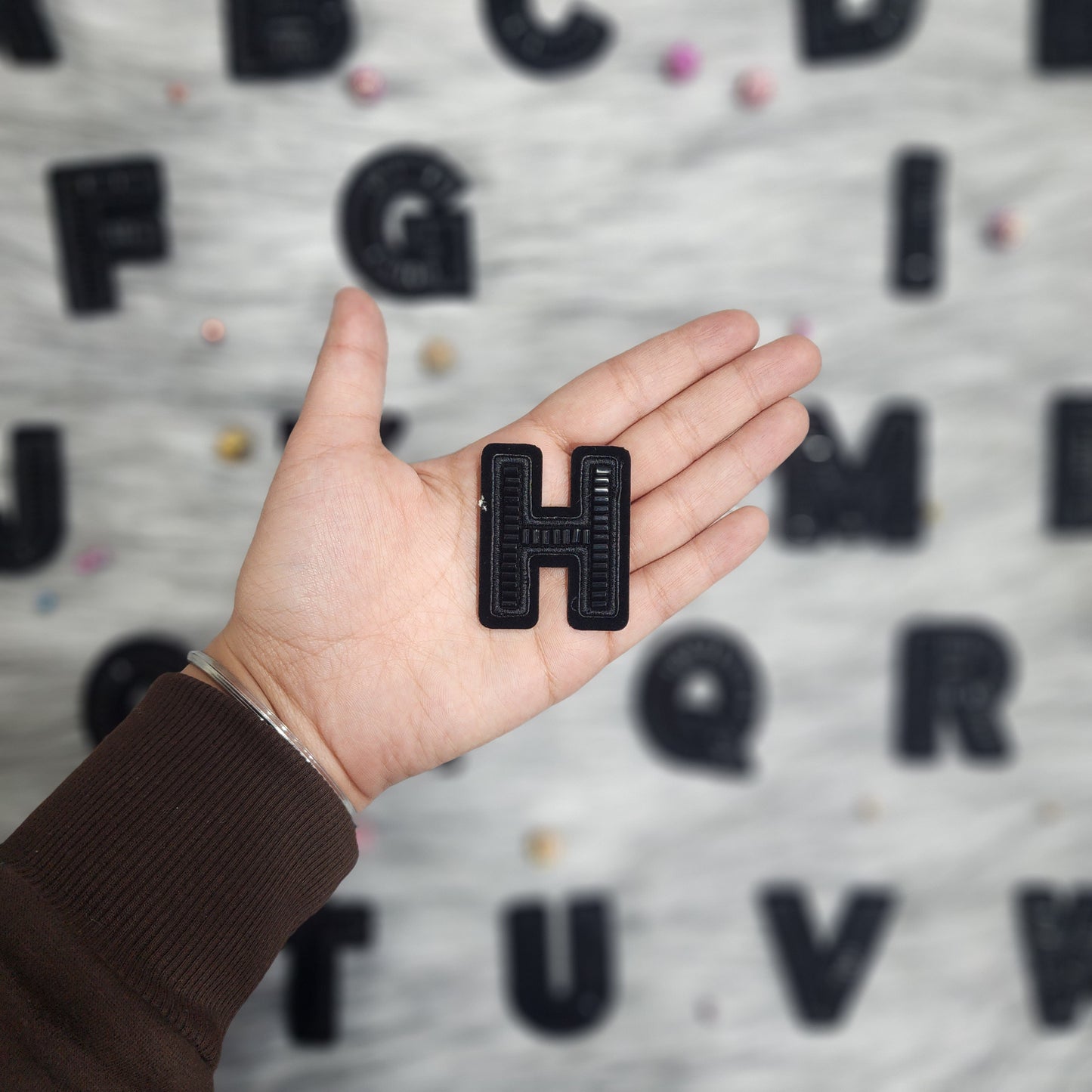 Black Color Katdana work Alphabet iron Patches