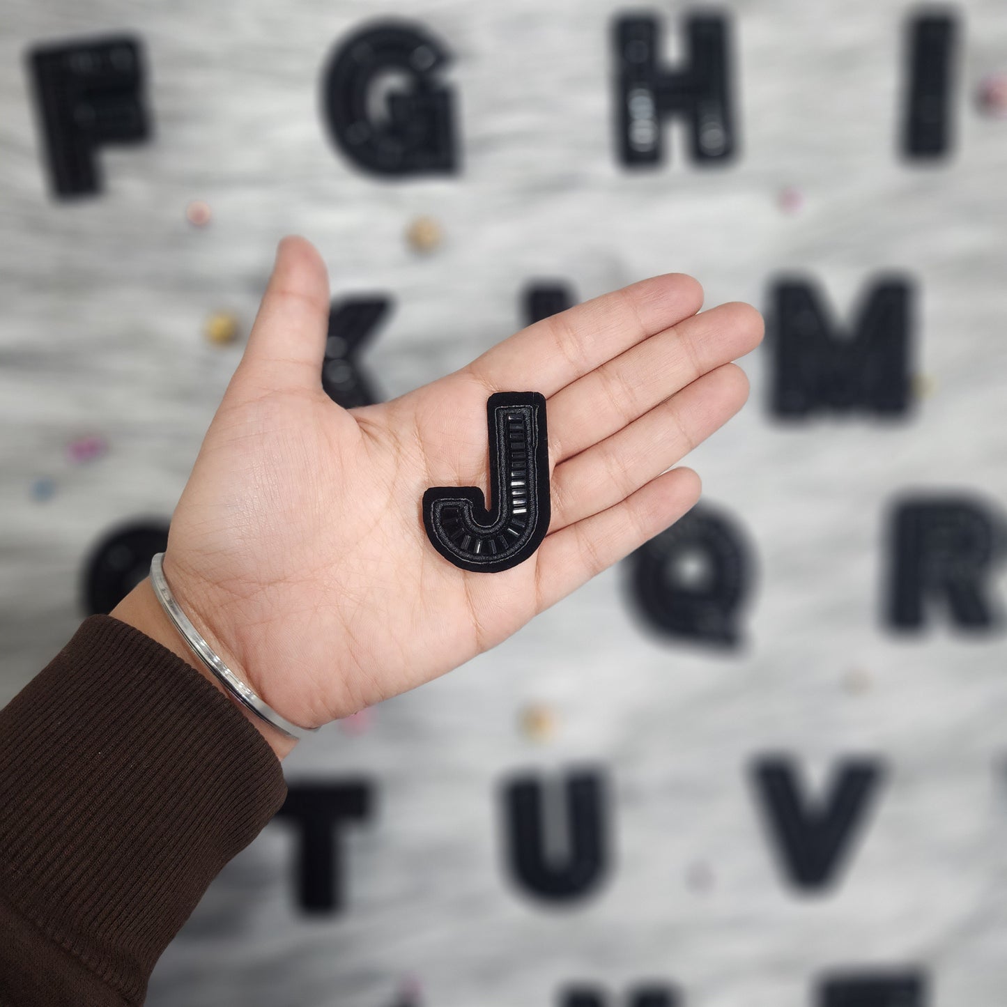 Black Color Katdana work Alphabet iron Patches