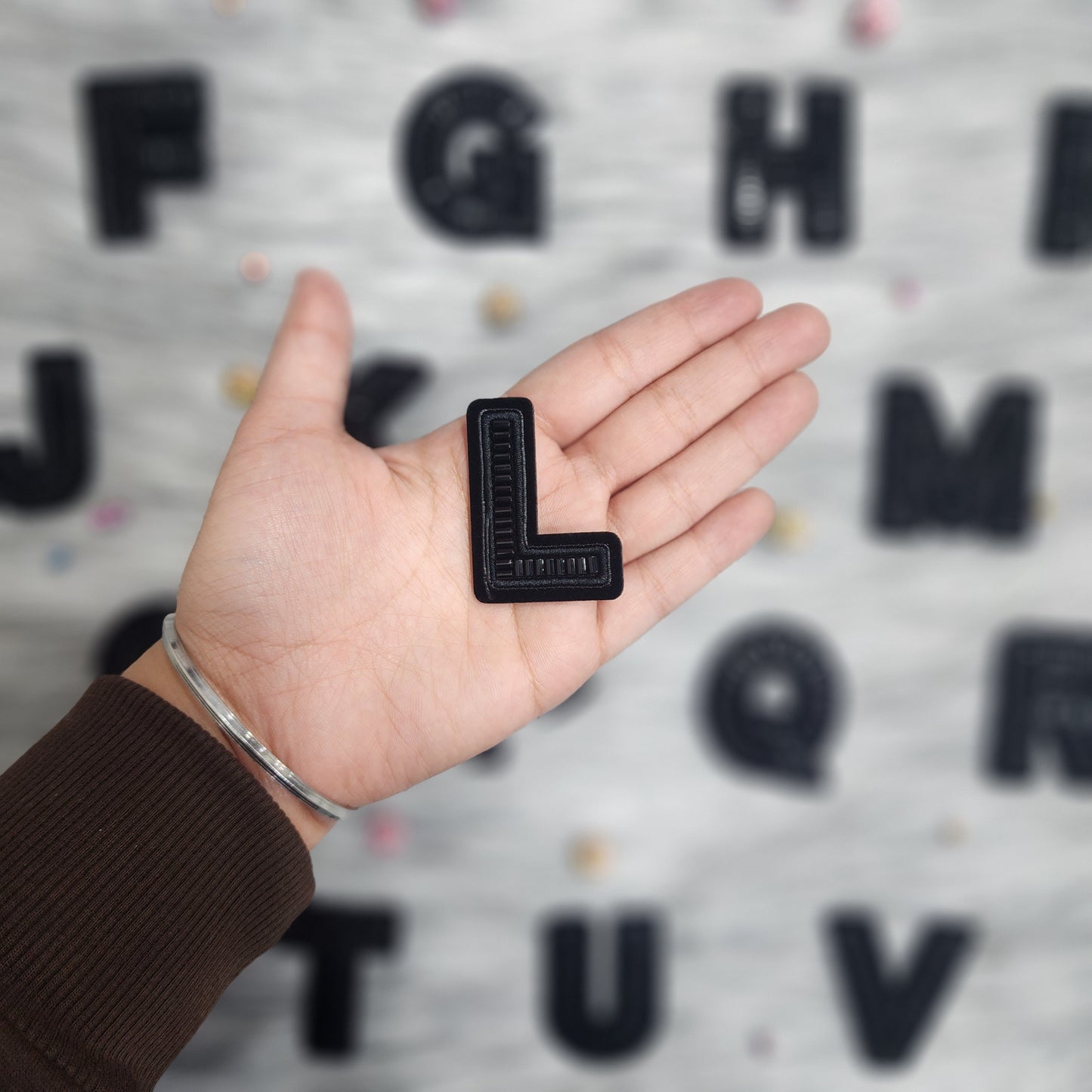 Black Color Katdana work Alphabet iron Patches
