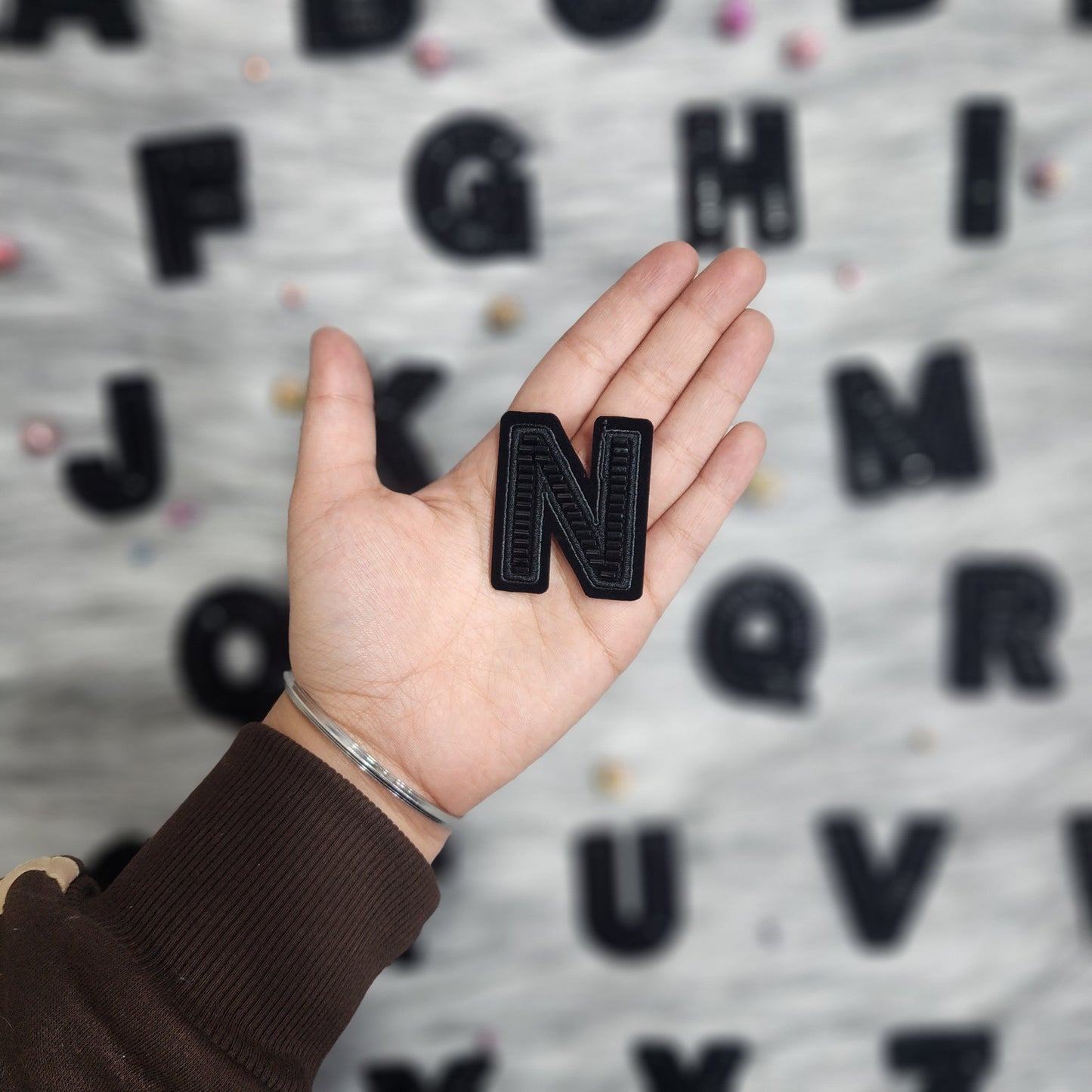 Black Color Katdana work Alphabet iron Patches