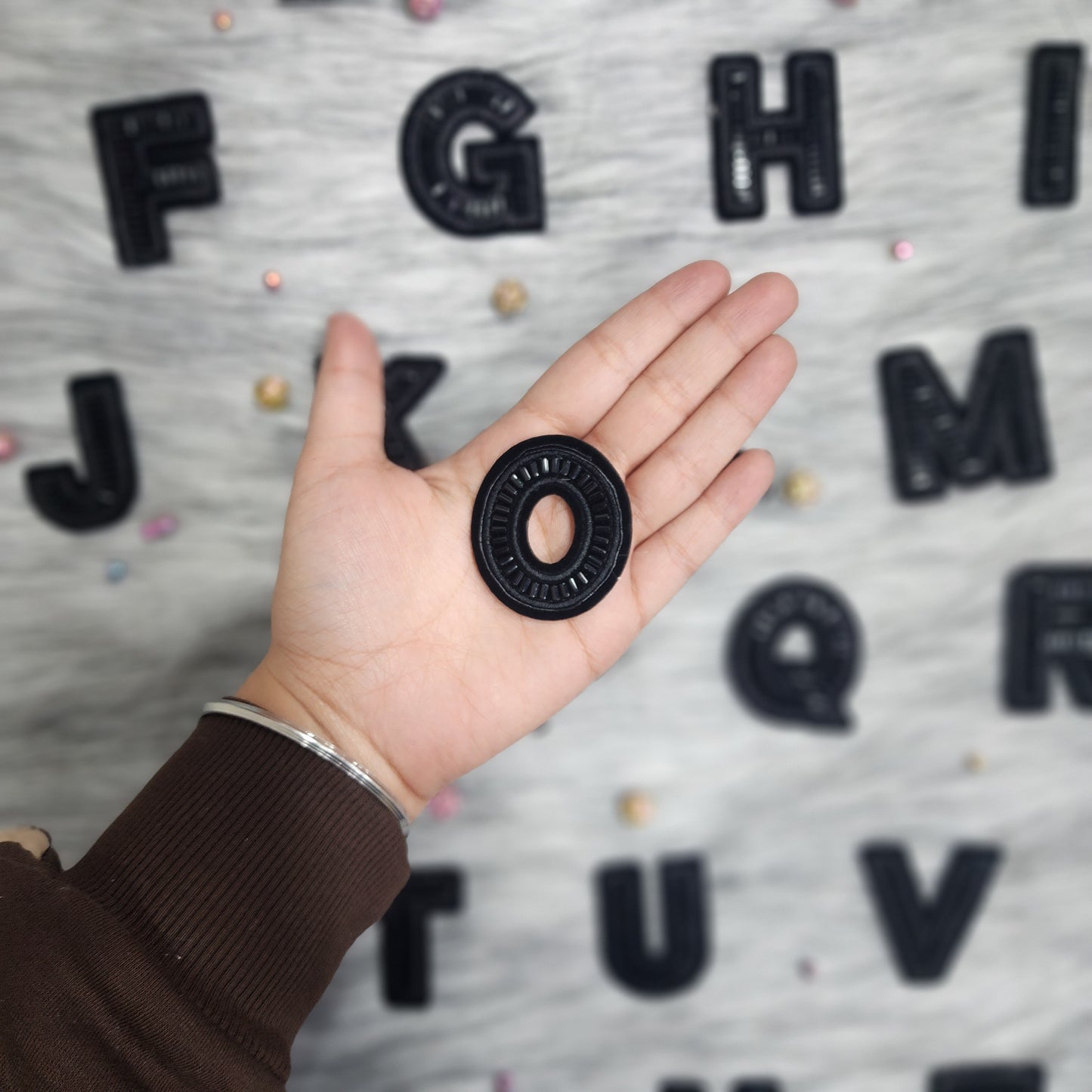 Black Color Katdana work Alphabet iron Patches