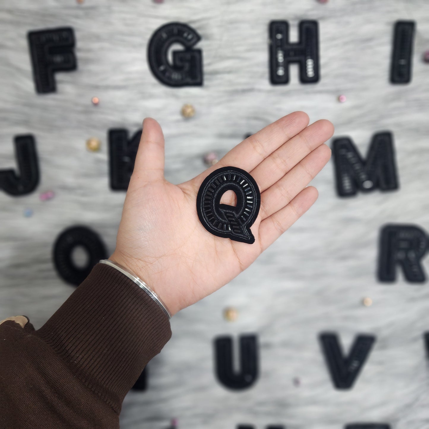 Black Color Katdana work Alphabet iron Patches