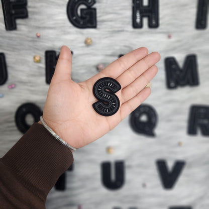 Black Color Katdana work Alphabet iron Patches