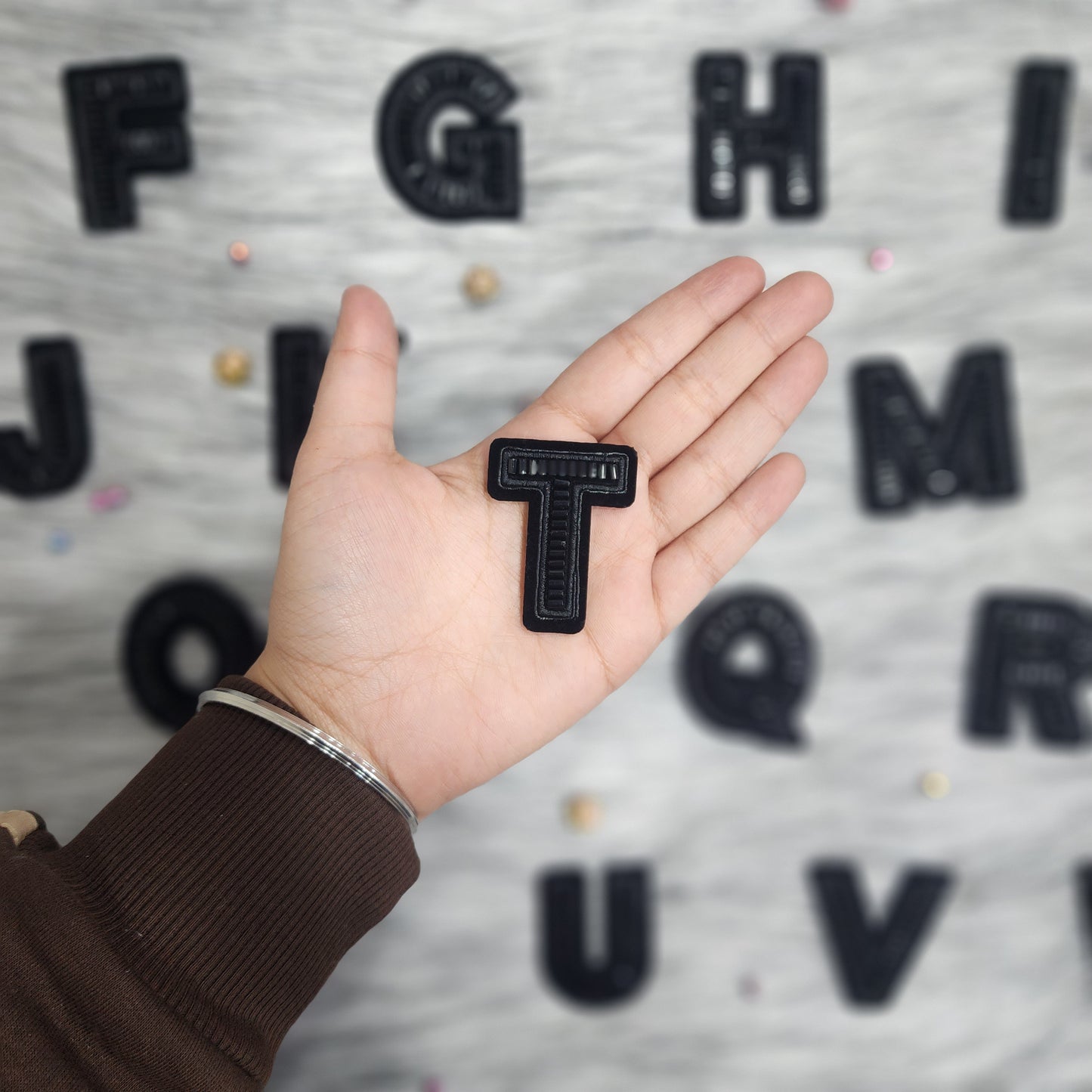 Black Color Katdana work Alphabet iron Patches