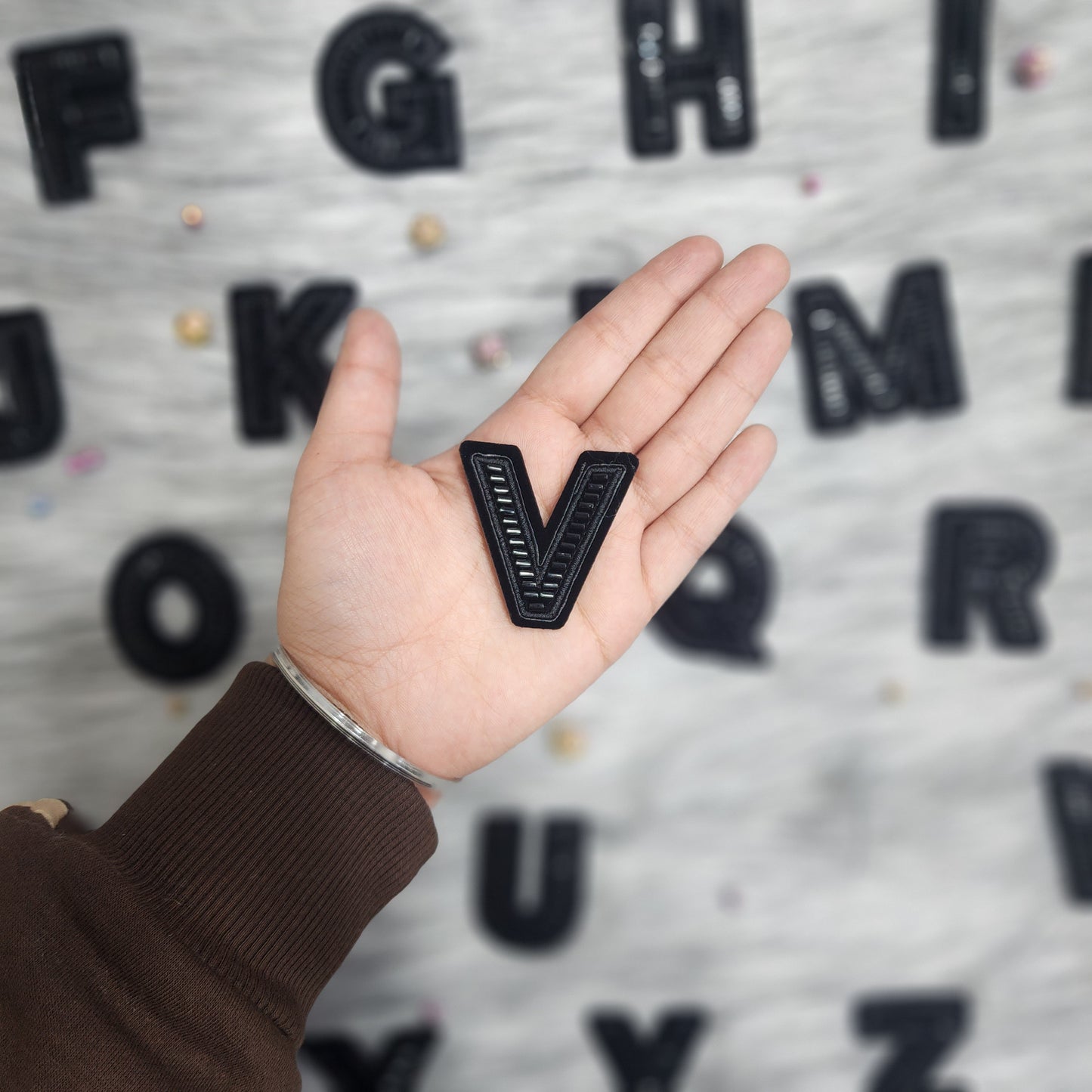 Black Color Katdana work Alphabet iron Patches
