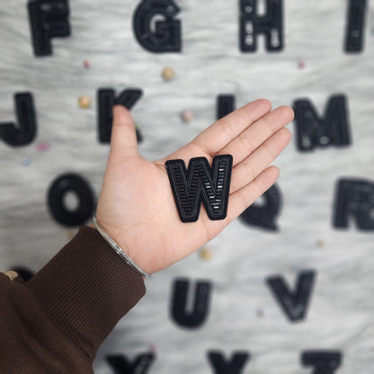Black Color Katdana work Alphabet iron Patches