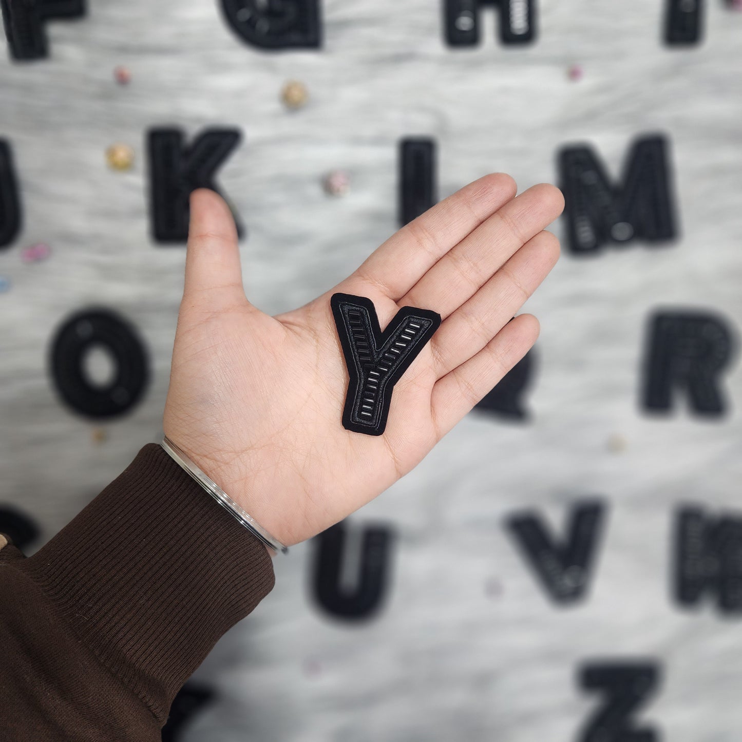 Black Color Katdana work Alphabet iron Patches
