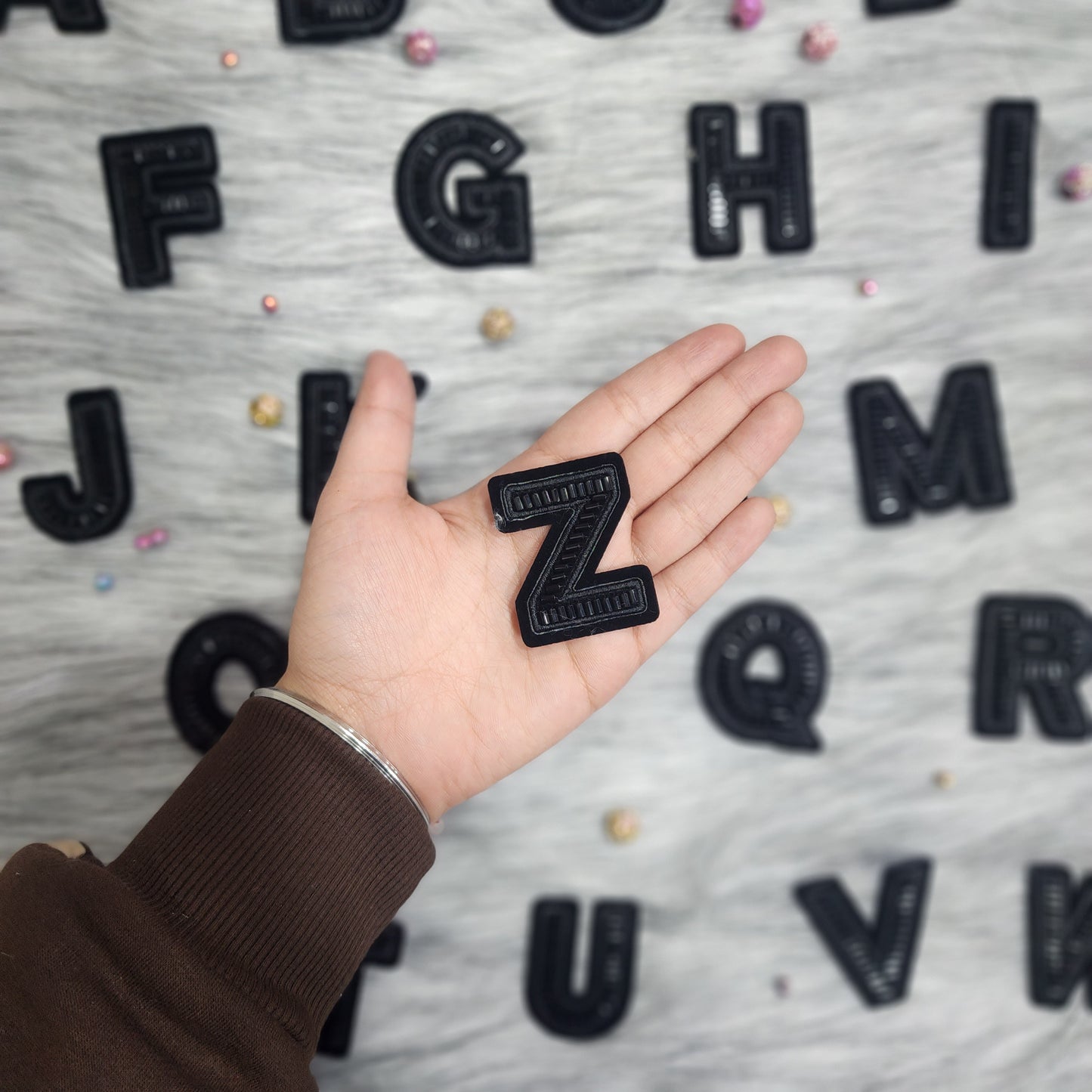 Black Color Katdana work Alphabet iron Patches
