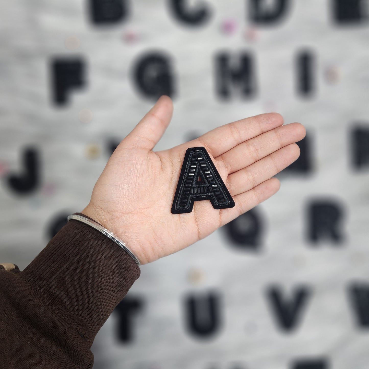 Black Color Katdana work Alphabet iron Patches