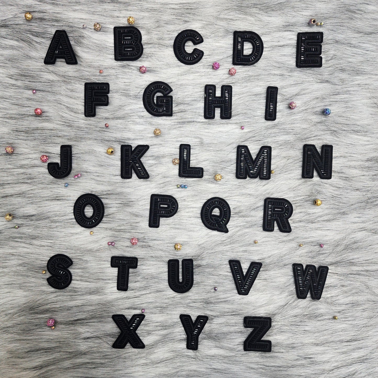 Black Color Katdana work Alphabet iron Patches