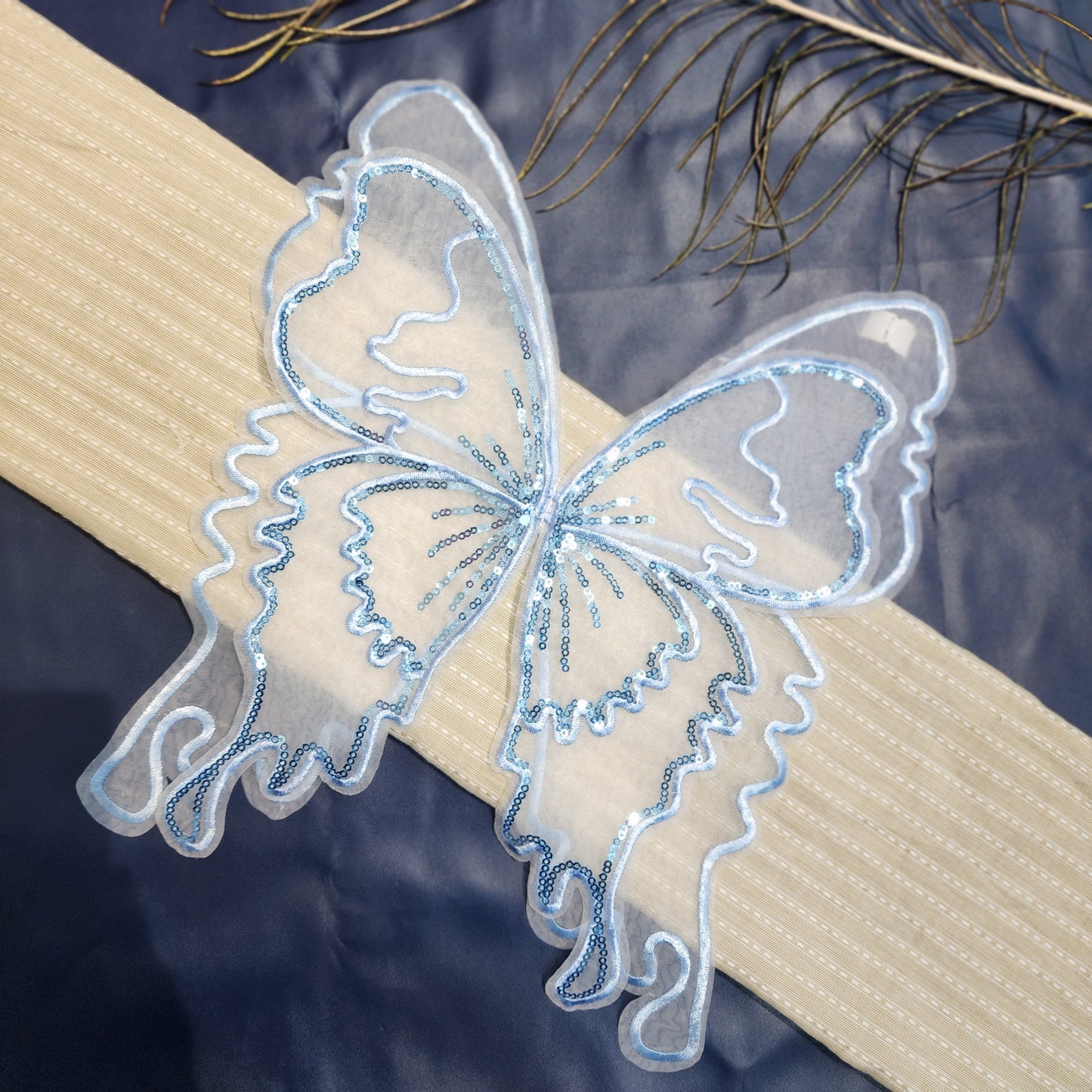 Sequins work Butterfly Design Organza Patch