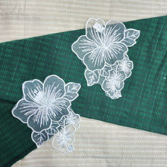 White Color Beads and Sequins work Flower Patch 2 Pieces