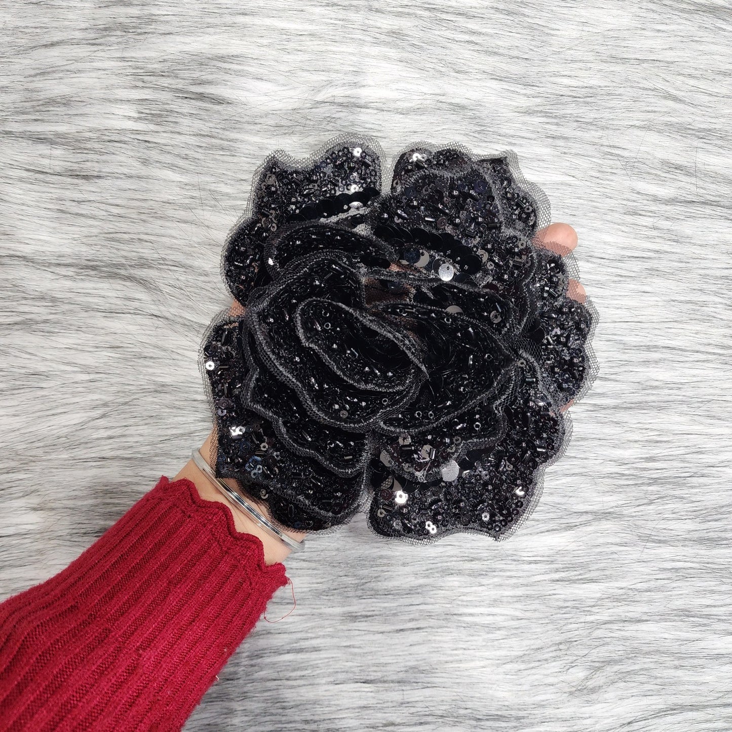 Designer Sequins work Dyeable Floral Patch