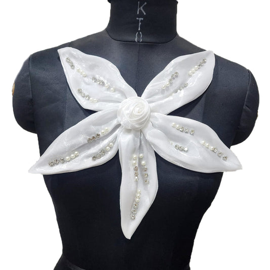 Pearl and Stonework Flower Patch Applique
