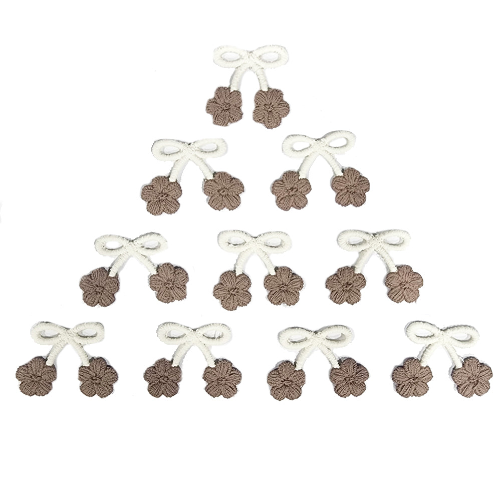 Cream Brown Bow Kids Embroidery Patch 10 Pieces
