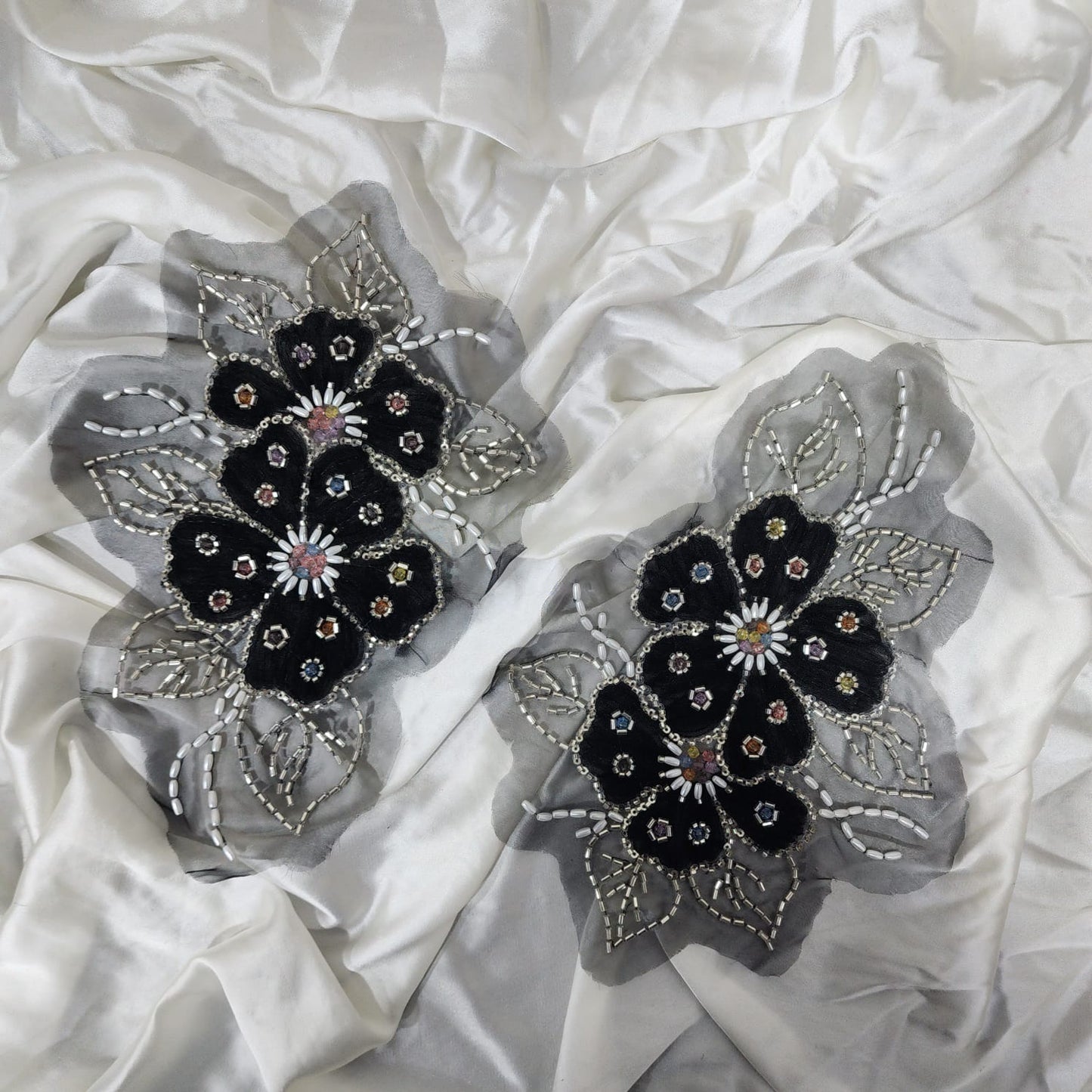 Beads and sequins work Floral organza base Patch