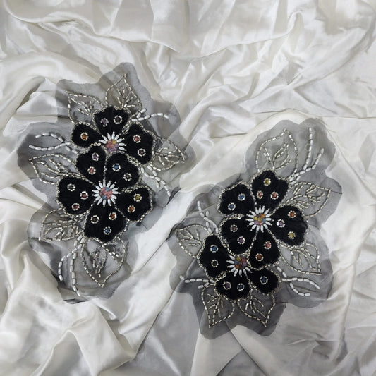 Beads and sequins work Floral organza base Patch
