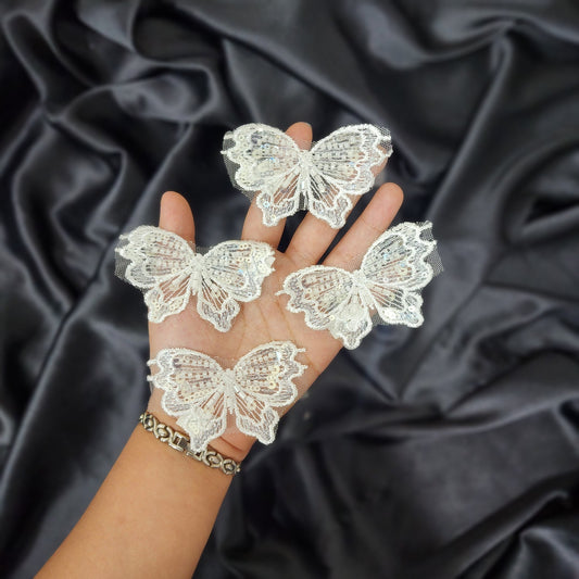White color Sequins work Butterfly Patch 4 Pieces