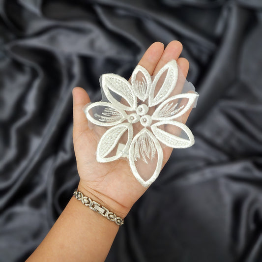 White color Organza base Flower Patch Pack of 2 Pcs