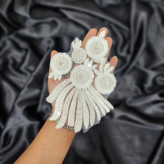 White color Pearl and Sequins work Patch