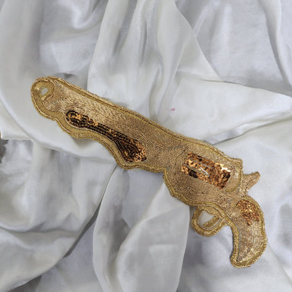 Golden color Zari work Gun shape Patch 1 Pair (2 Pcs)