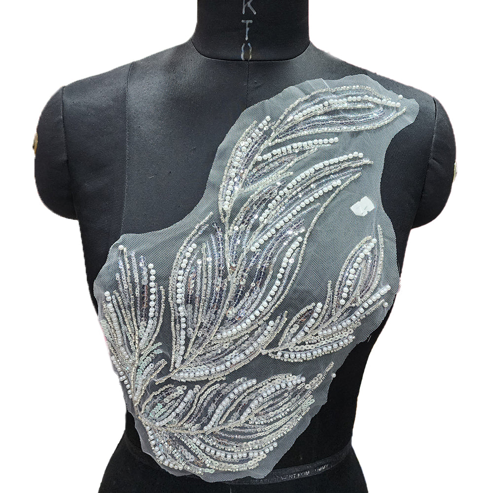 White color Beads and Sequins work Patch 2 Pcs