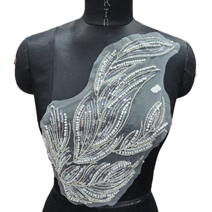 White color Beads and Sequins work Patch 2 Pcs