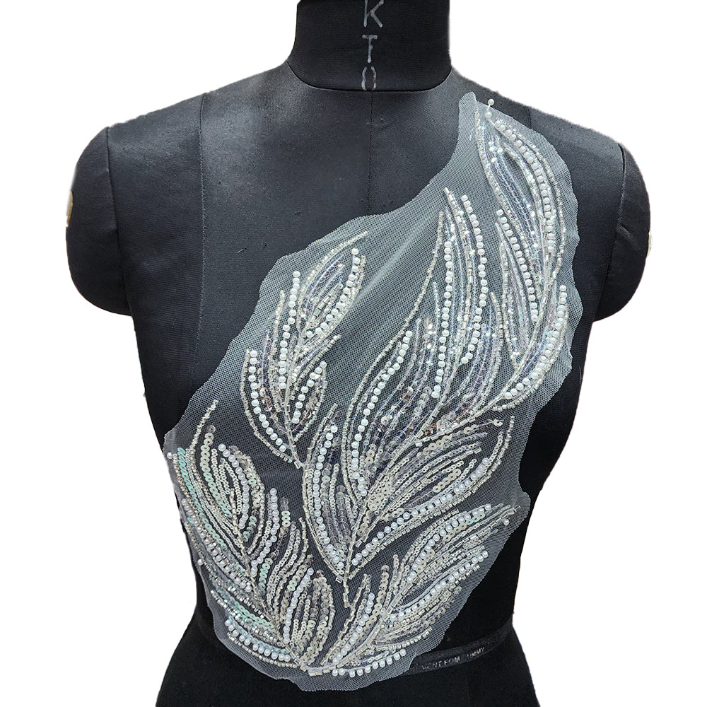 White color Beads and Sequins work Patch 2 Pcs