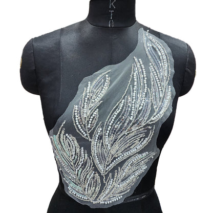 White color Beads and Sequins work Patch 2 Pcs