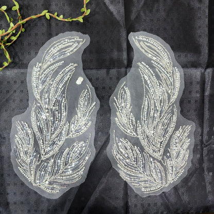 White color Beads and Sequins work Patch 2 Pcs