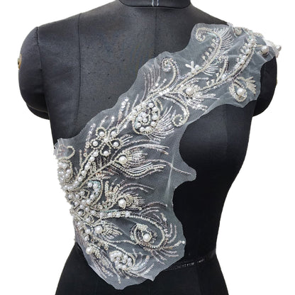 White color Pearl and Sequins work Net Base Patch 2 pcs